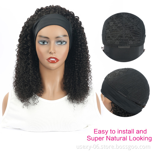 Wholesale Virgin Hair Headband Haft Wigs,Glueless Headband Wigs Human Hair,Headband Human Hair Wigs For Black Women